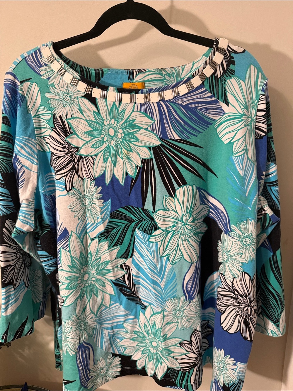 Ruby Rd. Tropical Floral Boatneck Tunic - Teal & Blue Excellent Condition. 2X